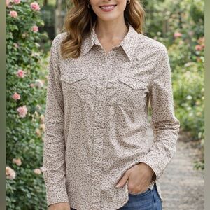 GAP Floral Western Top Pearl Snap Button-up Womens XL Rodeo Ranch Cotton Pockets